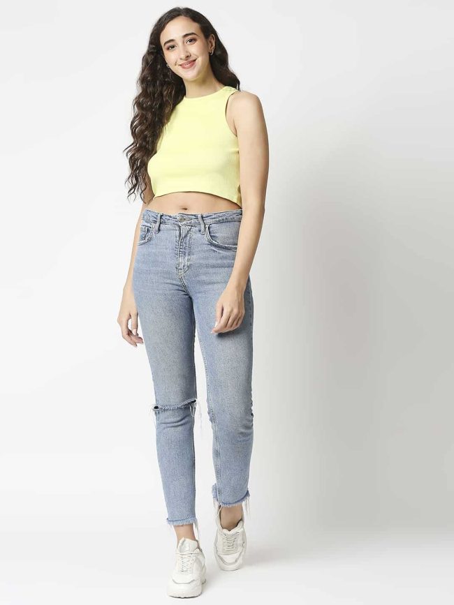 The Manaca Rib Crop Top - Lemon Yellow