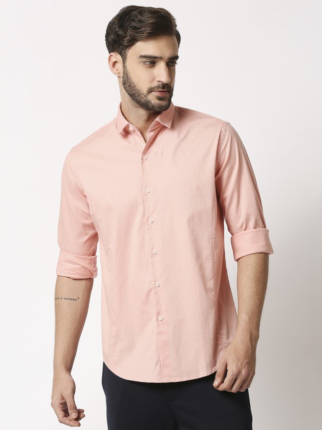 Manaca Mens Cotton Full Sleeves Solid Peach Shirts