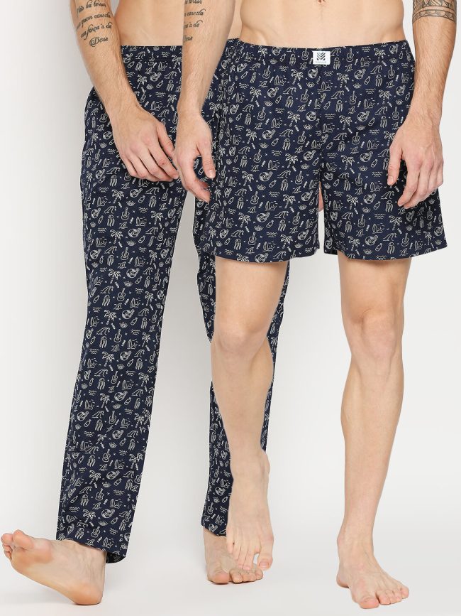 Manaca Men's Cotton Printed Pyjama Boxer Shorts - Combo Pack of 2