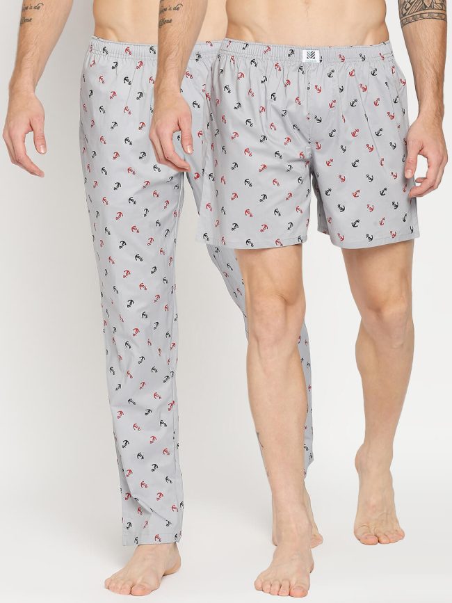 Manaca Men's Cotton Printed Pyjama Boxer Shorts - Combo Pack of 2