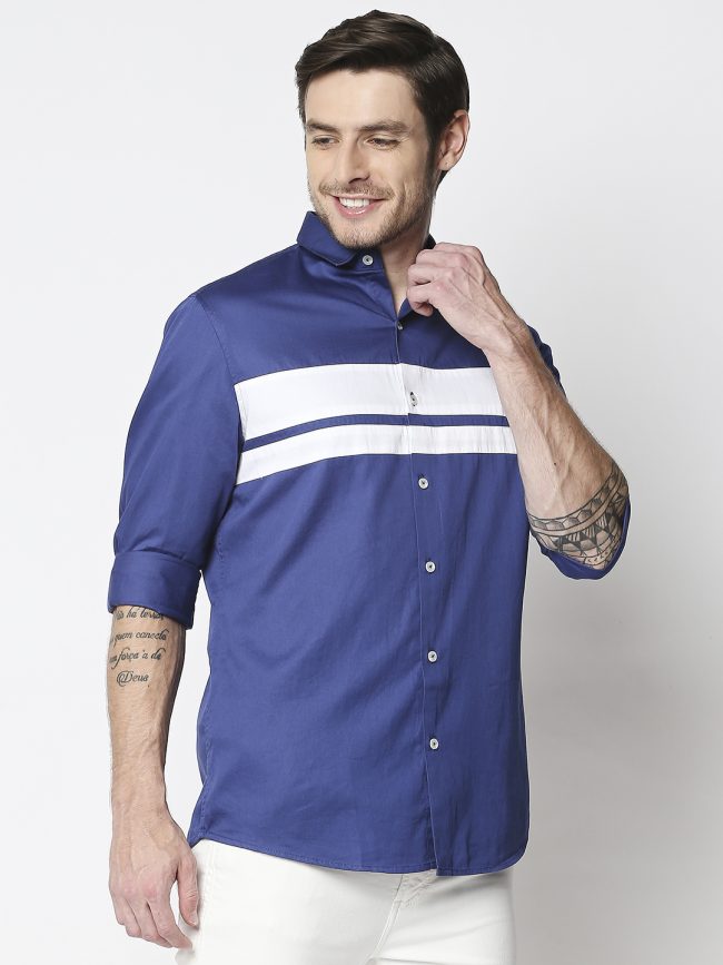 Men Partywear Shirt – Blue & White Stripe