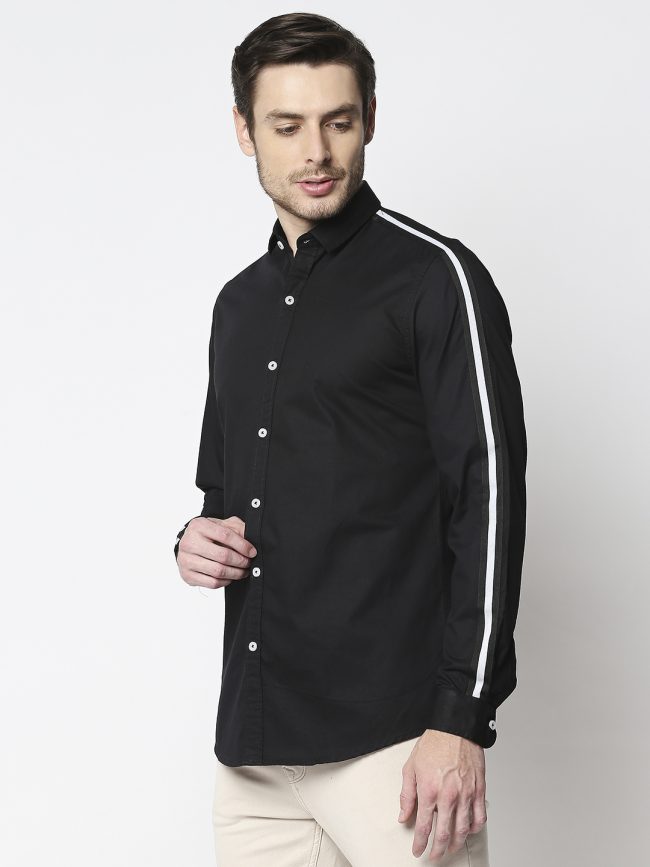 Men Partywear Shirt- Black & White Stripe