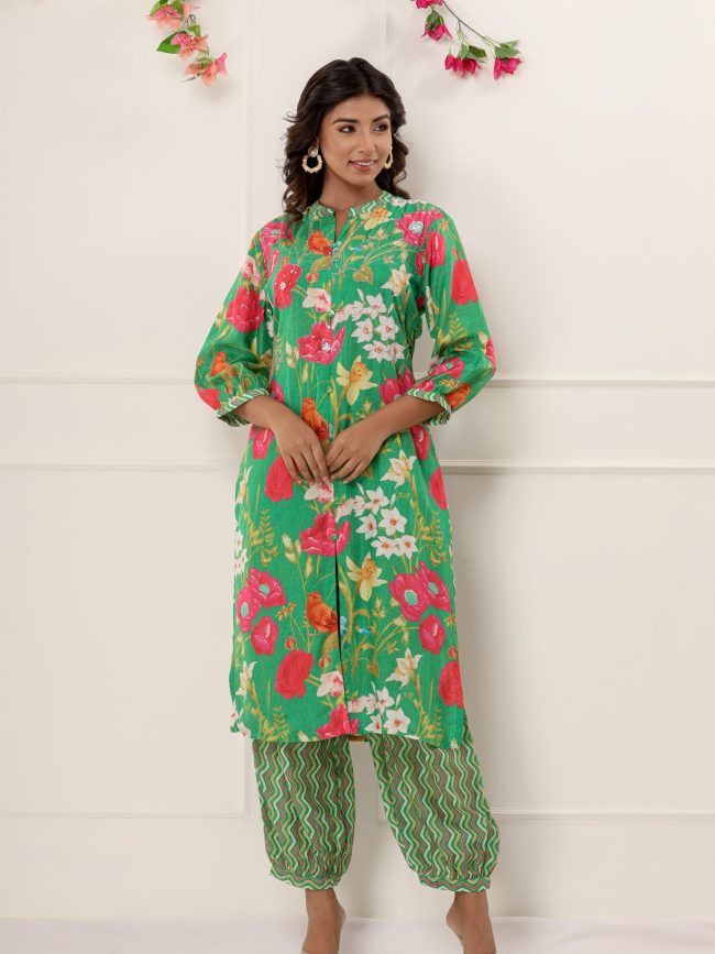 Fusion Wear - Floral Printed Kurta with Salwar