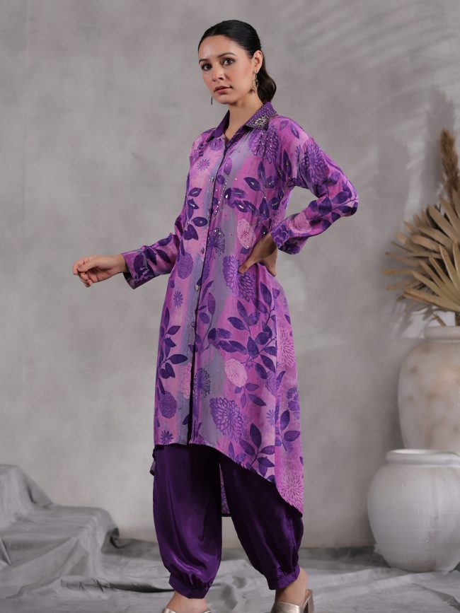 Fusion Wear - Floral Printed Kurta Pajama Set