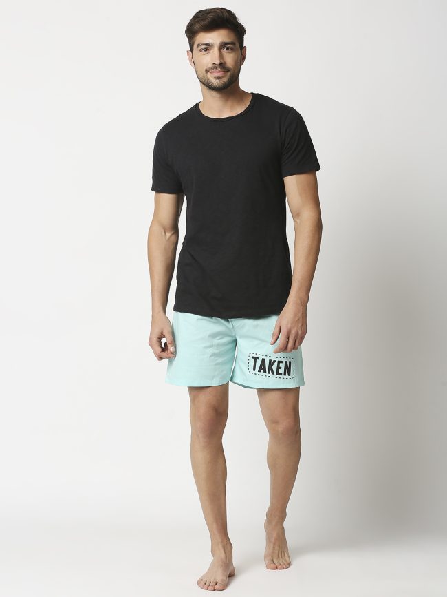 Manaca Mens Sea Blue Cotton Typographic Solid Boxer Shorts - Sea Blue & Black