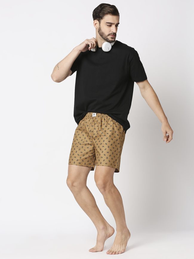 Manaca Mens Skull candy  Cotton Printed Boxer Shorts - Brown