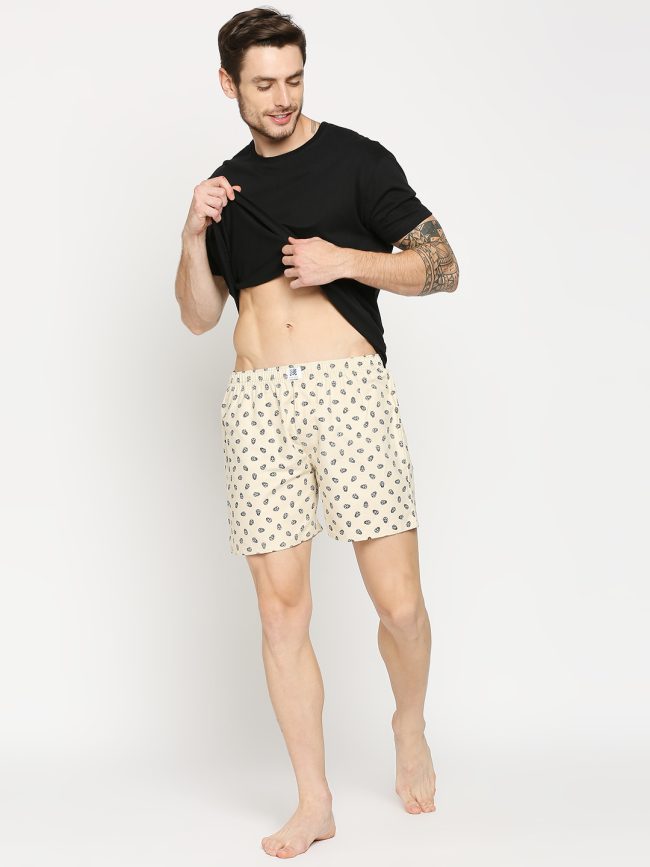 Manaca Mens Skull candy  Cotton Printed Boxer Shorts - Creame