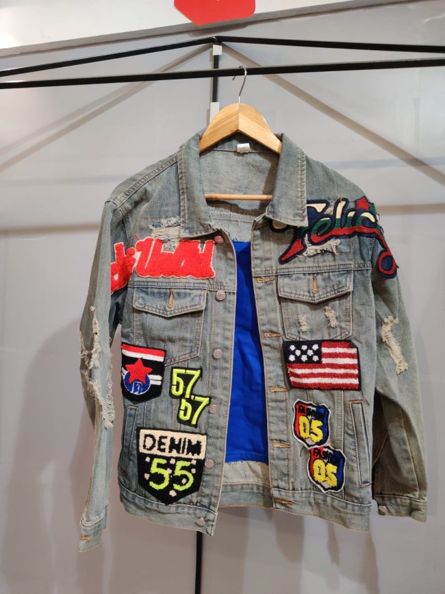 American Flag Badge Patch Slim Denim Jacket - Unisex